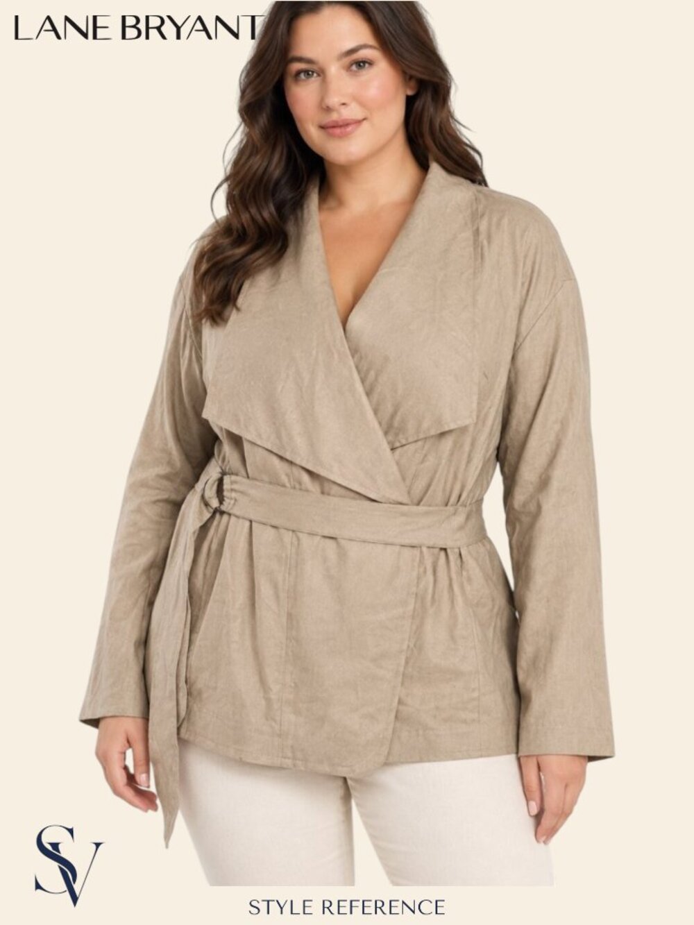 NWT Lane Bryant Stretch Linen Draped Wrap Jacket Khaki Tan Plus Size 28